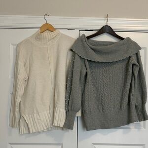 CROWN & IVY SWEATER BUNDLE Elegant Cream and Gray Women's Sweaters